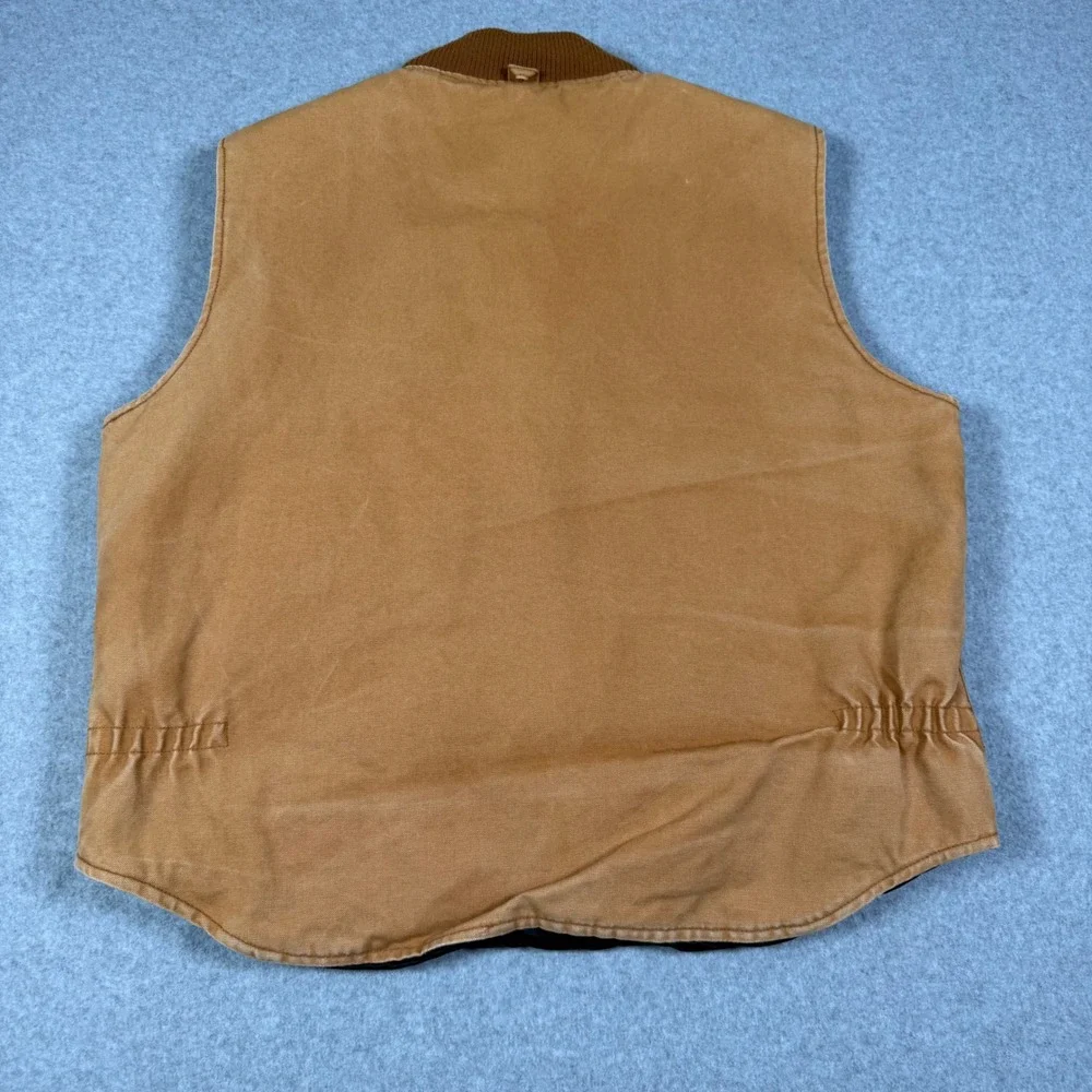 Big Smith Mens XL Brown Duck Canvas Work Vest Quilted Lined HB1200EBW Full Zip